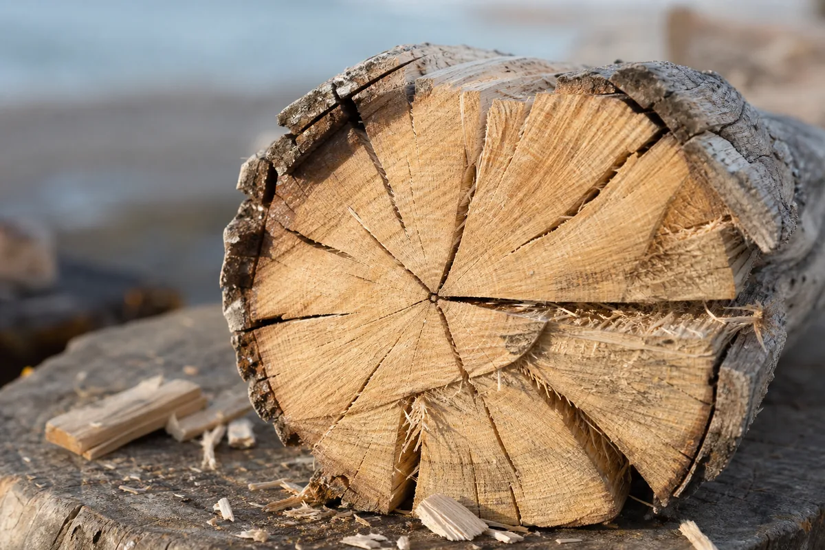 Photos de bois de chauffage : reconnaître une bûche sèche